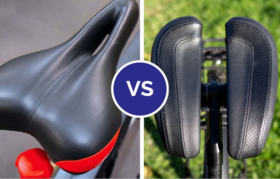 Graphic comparing photos of traditional bike seat vs vabsRider bike seat
